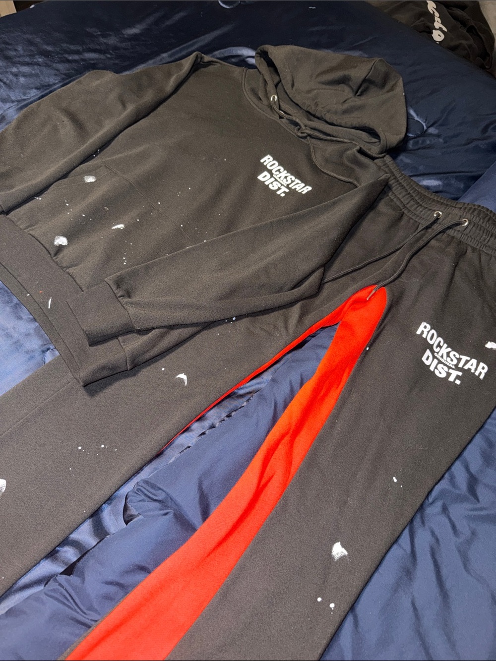 Men's Rockstar Dist. Full Set Sweatsuit Flared Pants Kangaroo Pocket For Hoodie